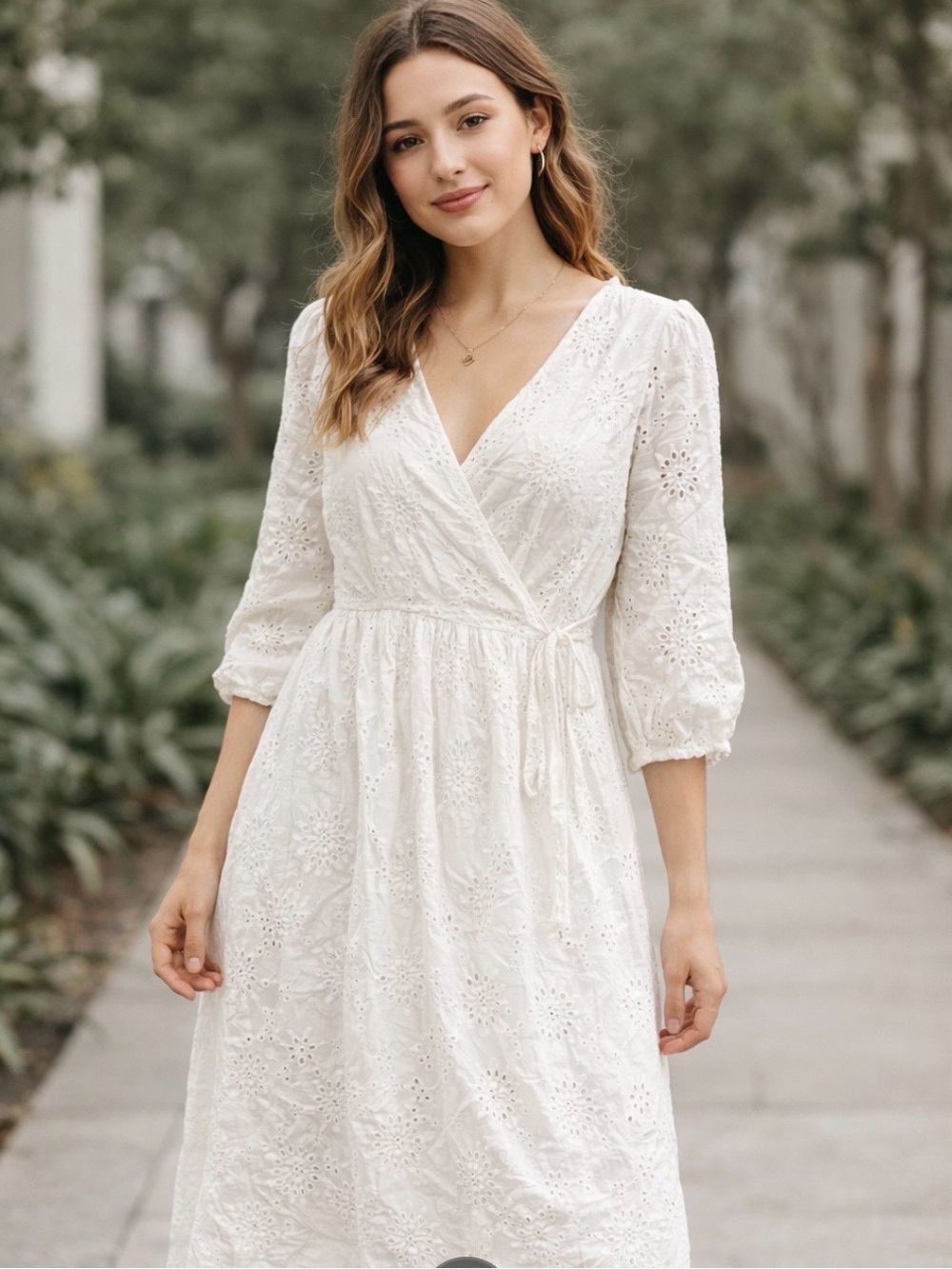 tea n rose White Eyelet Wrap-Style Midi Dress
